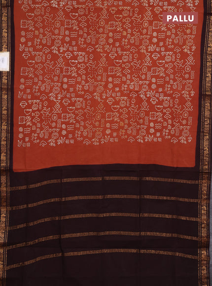 Sungudi cotton saree brown and coffee brown with allover batik prints and zari woven border