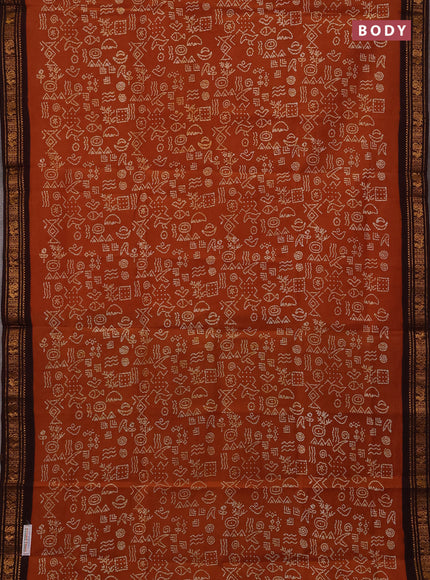 Sungudi cotton saree brown and coffee brown with allover batik prints and zari woven border