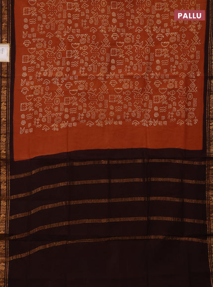Sungudi cotton saree brown and coffee brown with allover batik prints and zari woven border