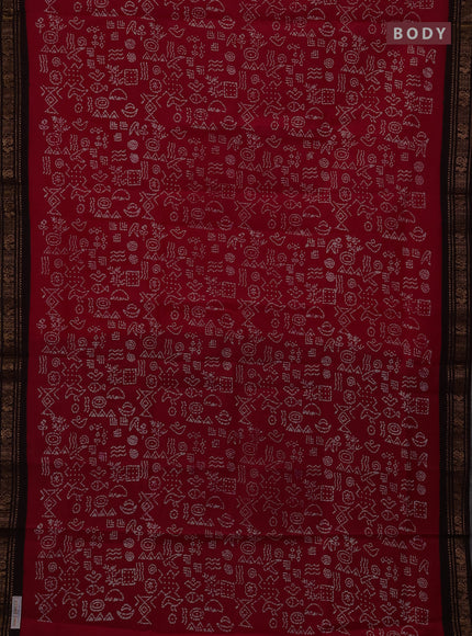 Sungudi cotton saree pink and coffee brown with allover batik prints and zari woven border