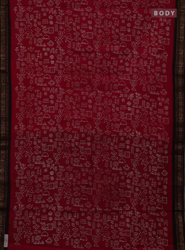 Sungudi cotton saree pink and coffee brown with allover batik prints and zari woven border