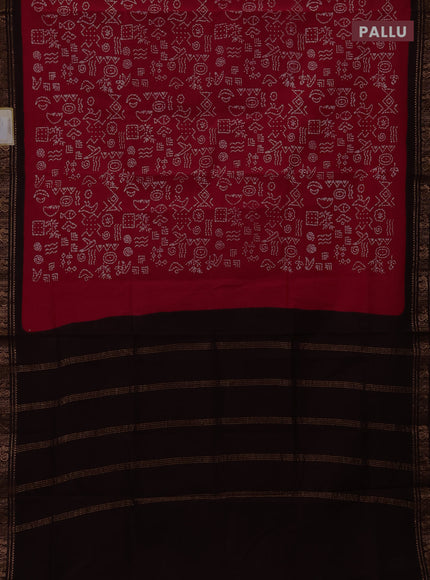 Sungudi cotton saree pink and coffee brown with allover batik prints and zari woven border