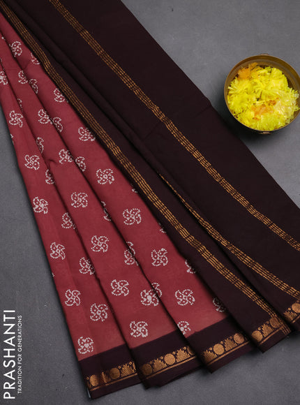 Sungudi cotton saree maroon shade and deep wine with allover batik butta prints and zari woven border