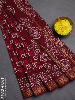 Sungudi cotton saree maroon with allover batik butta prints and printed zari woven border