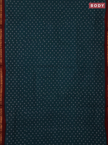 Sungudi cotton saree teal green and maroon with allover batik butta prints and zari woven border