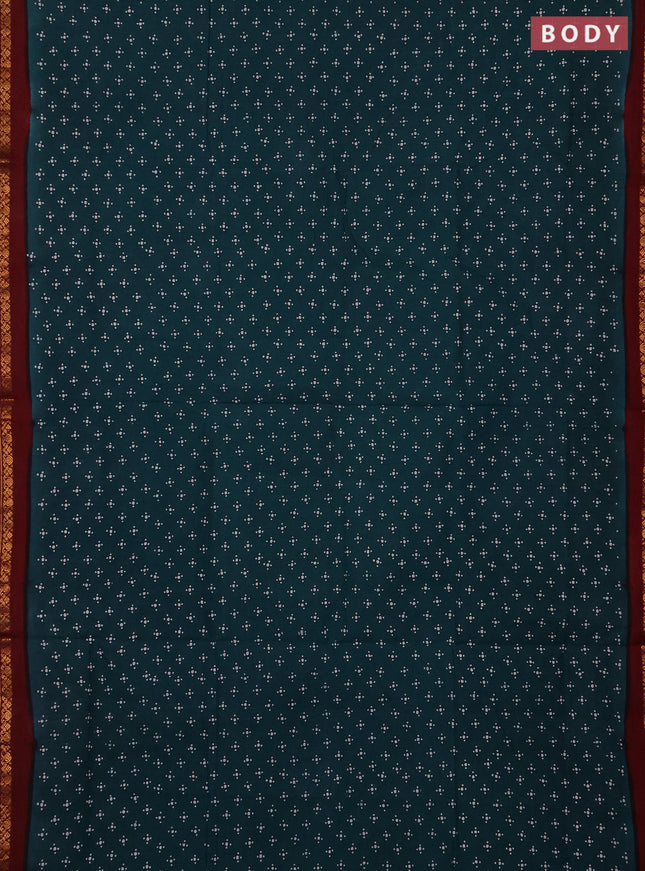 Sungudi cotton saree teal green and maroon with allover batik butta prints and zari woven border