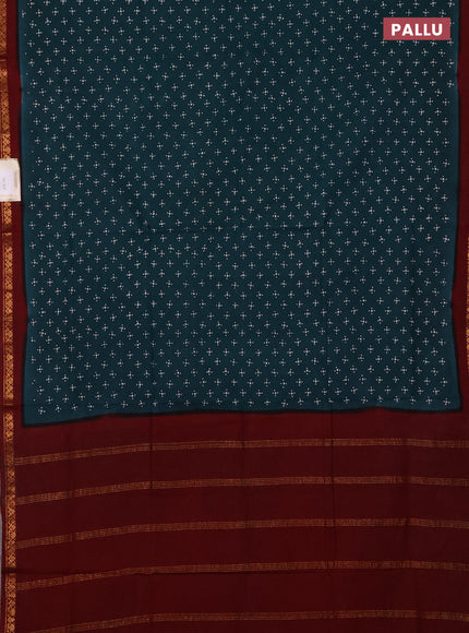 Sungudi cotton saree teal green and maroon with allover batik butta prints and zari woven border