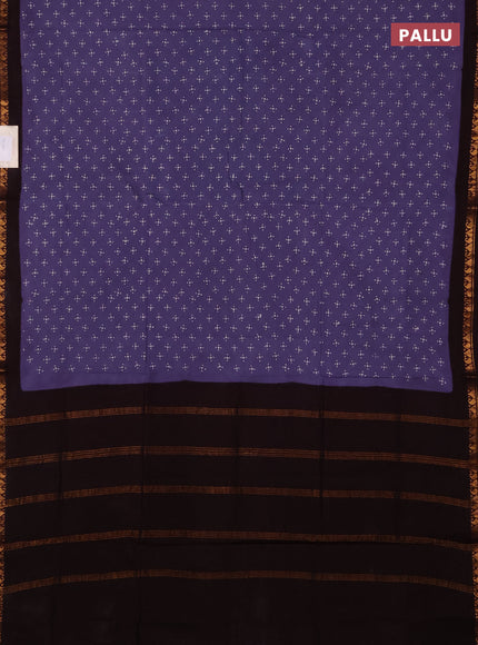 Sungudi cotton saree greyish blue and dark coffee brown with allover batik butta prints and zari woven border