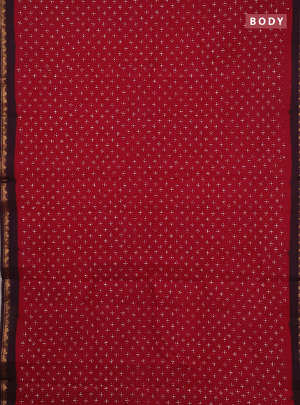 Sungudi cotton saree maroon and deep wine with allover batik butta prints and zari woven border