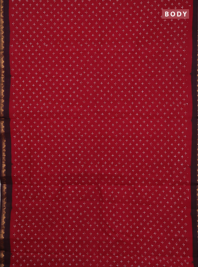 Sungudi cotton saree maroon and deep wine with allover batik butta prints and zari woven border