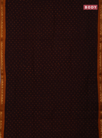 Sungudi cotton saree coffee brown and mustard yellow with allover batik butta prints and zari woven border