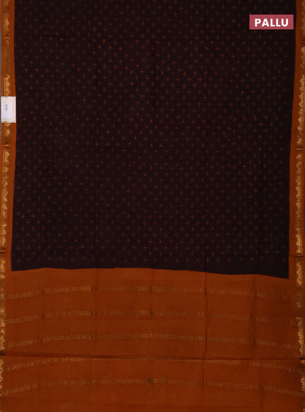 Sungudi cotton saree coffee brown and mustard yellow with allover batik butta prints and zari woven border