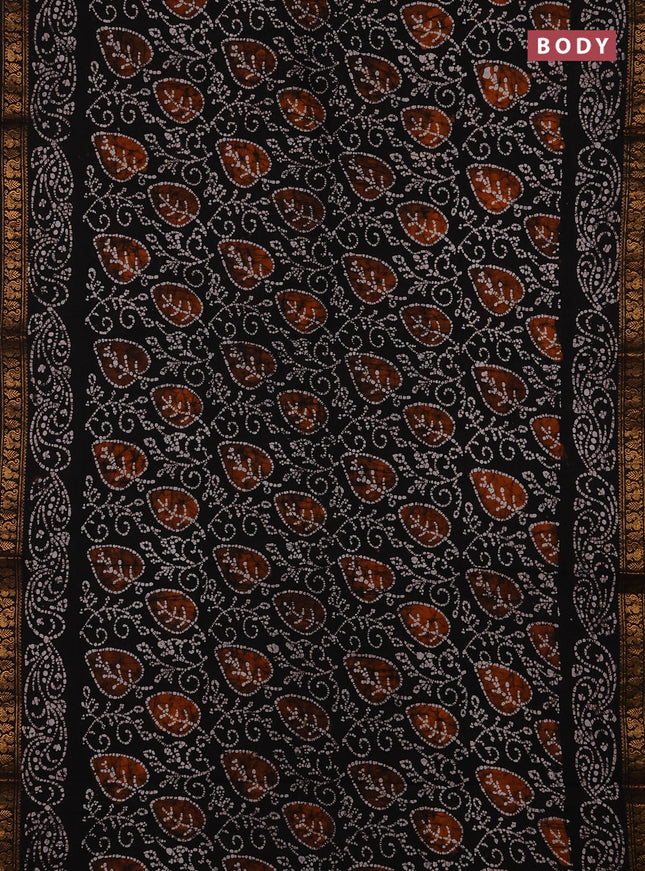 Sungudi cotton saree black with allover batik prints and zari woven printed border