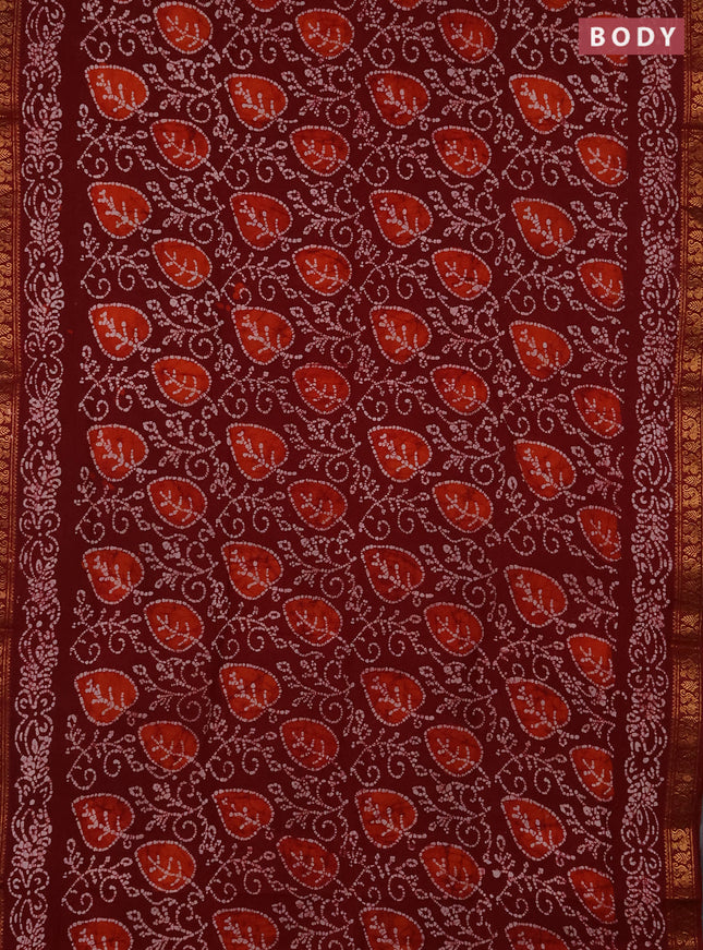 Sungudi cotton saree maroon with allover batik prints and zari woven printed border
