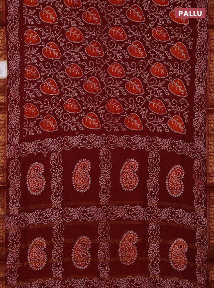 Sungudi cotton saree maroon with allover batik prints and zari woven printed border