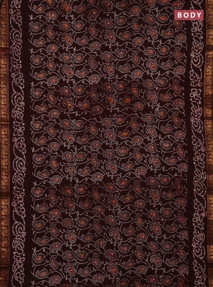 Sungudi cotton saree coffee brown with allover batik prints and zari woven border