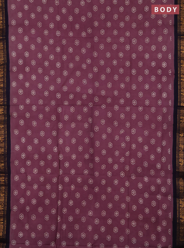 Sungudi cotton saree pastel purple and navy blue with allover batik butta prints and zari woven border