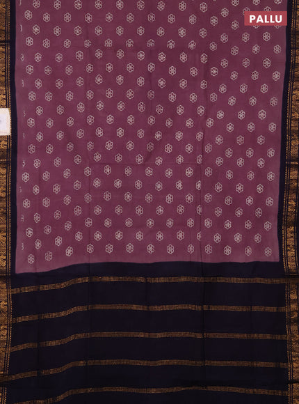 Sungudi cotton saree pastel purple and navy blue with allover batik butta prints and zari woven border