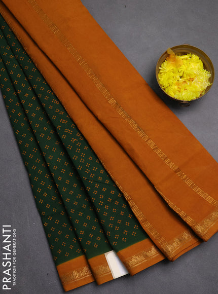 Sungudi cotton saree green and mustard yellow with allover batik butta prints and zari woven border