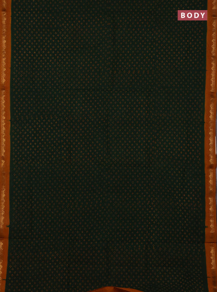 Sungudi cotton saree green and mustard yellow with allover batik butta prints and zari woven border
