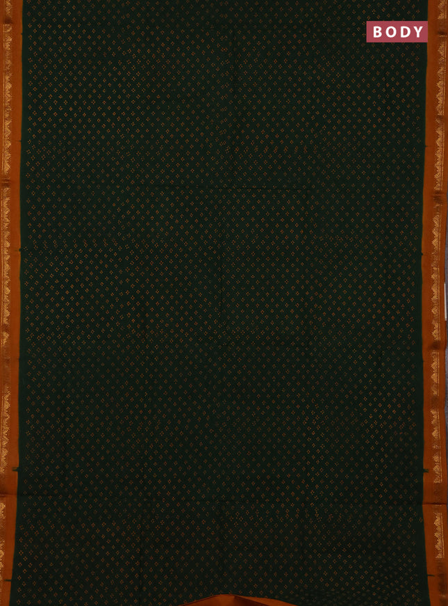 Sungudi cotton saree green and mustard yellow with allover batik butta prints and zari woven border