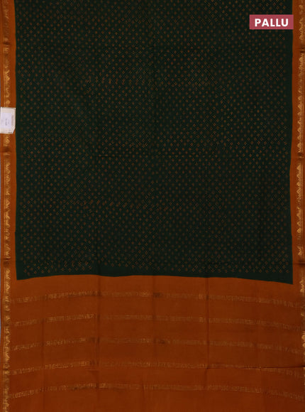 Sungudi cotton saree green and mustard yellow with allover batik butta prints and zari woven border