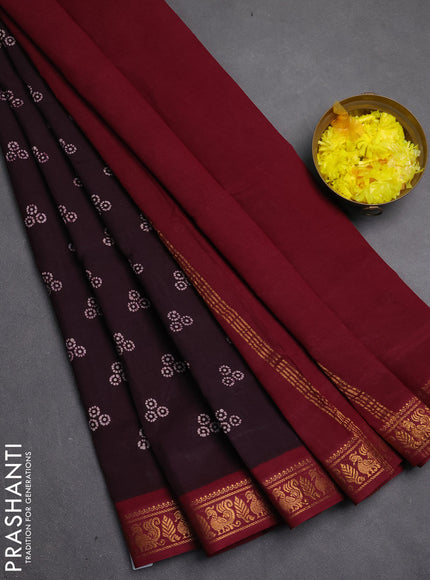 Sungudi cotton saree deep wine and maroon with allover batik butta prints and zari woven border