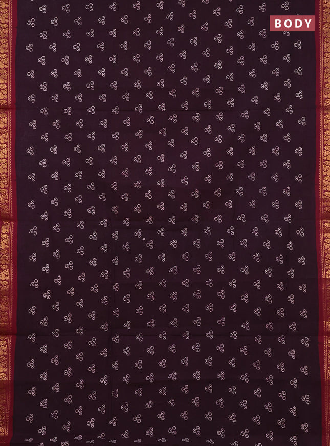Sungudi cotton saree deep wine and maroon with allover batik butta prints and zari woven border