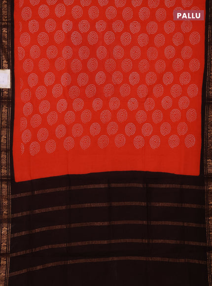 Sungudi cotton saree orange and dark coffee brown with allover batik butta prints and zari woven border