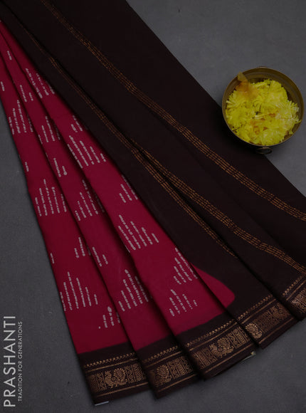 Sungudi cotton saree pink and dark coffee brown with allover batik butta prints and zari woven border