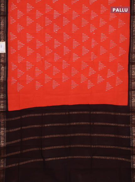 Sungudi cotton saree orange and dark coffee brown with allover batik butta prints and zari woven border