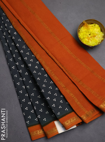 Sungudi cotton saree elephant grey and mustard yellow with allover batik butta prints and zari woven border