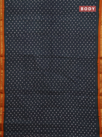 Sungudi cotton saree elephant grey and mustard yellow with allover batik butta prints and zari woven border