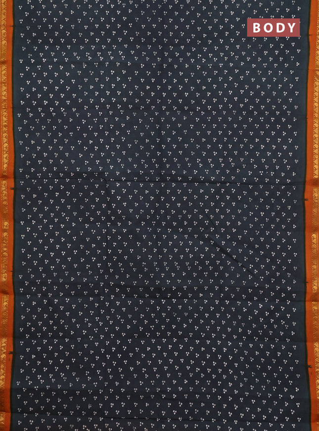 Sungudi cotton saree elephant grey and mustard yellow with allover batik butta prints and zari woven border