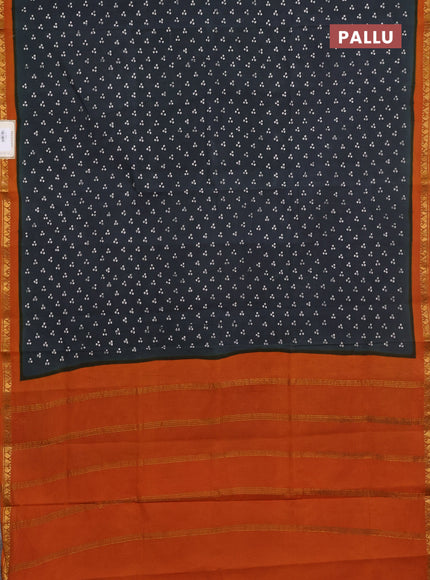Sungudi cotton saree elephant grey and mustard yellow with allover batik butta prints and zari woven border