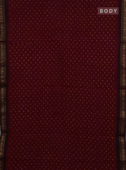 Sungudi cotton saree maroon and coffee brown with allover batik butta prints and zari woven border