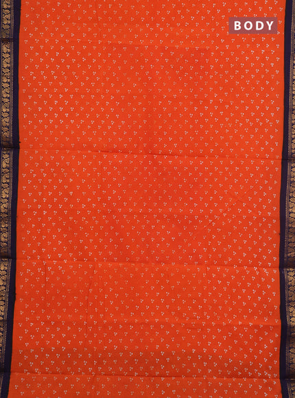 Sungudi cotton saree orange and navy blue with allover batik butta prints and zari woven border