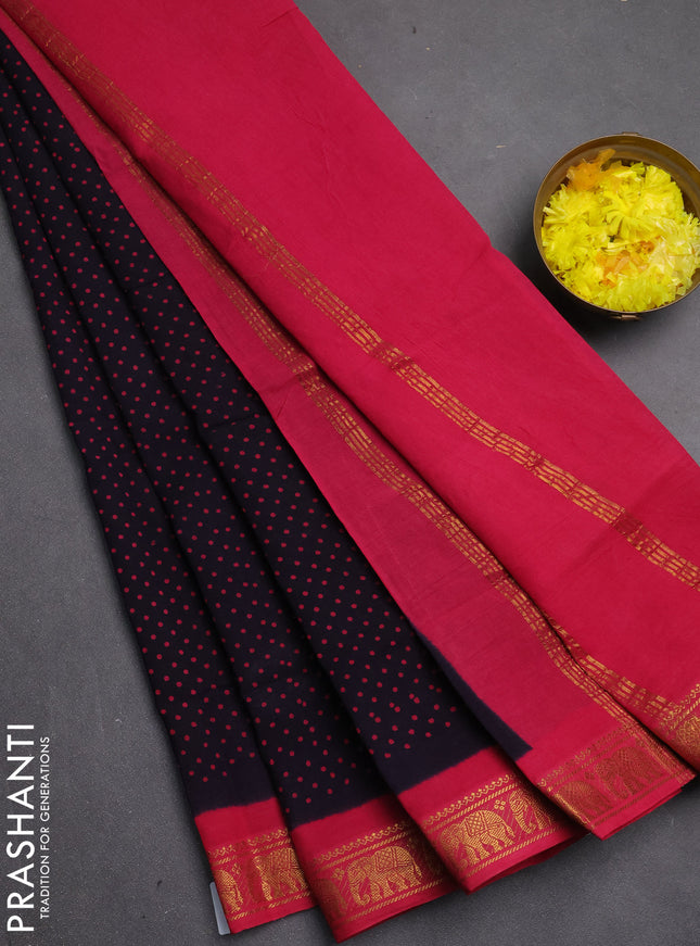 Sungudi cotton saree dark jamun and pink with allover batik butta prints and zari woven border