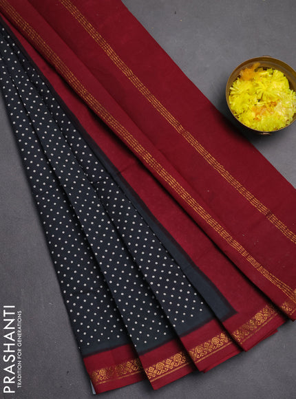 Sungudi cotton saree elephant grey and maroon with allover batik butta prints and zari woven border