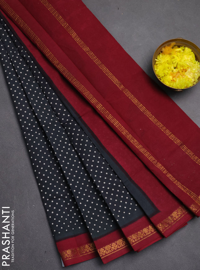 Sungudi cotton saree elephant grey and maroon with allover batik butta prints and zari woven border