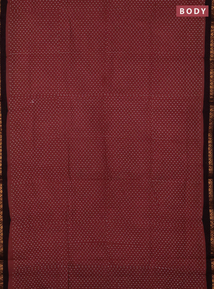 Sungudi cotton saree rosy brown and deep wine with allover batik butta prints and zari woven border