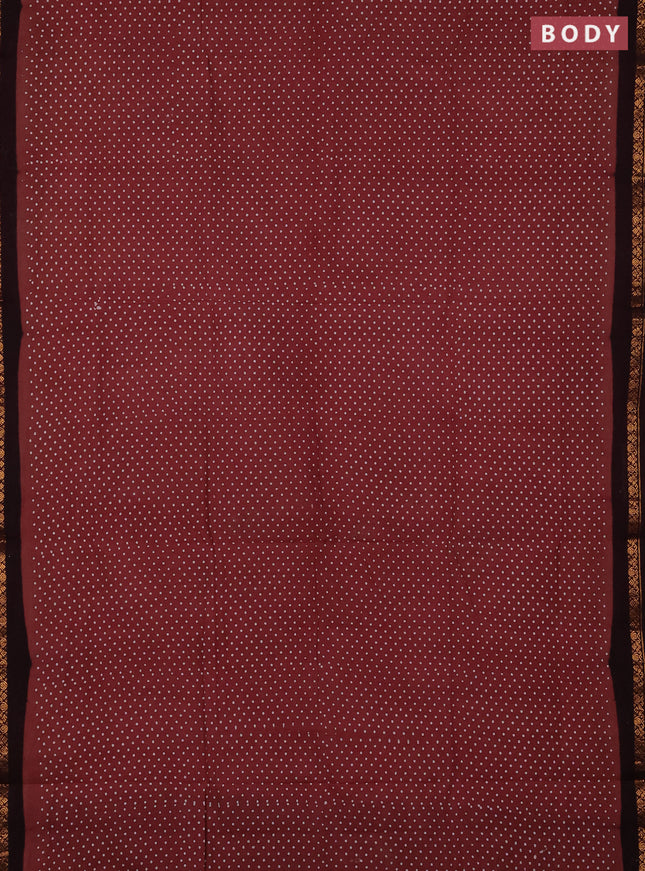 Sungudi cotton saree rosy brown and deep wine with allover batik butta prints and zari woven border