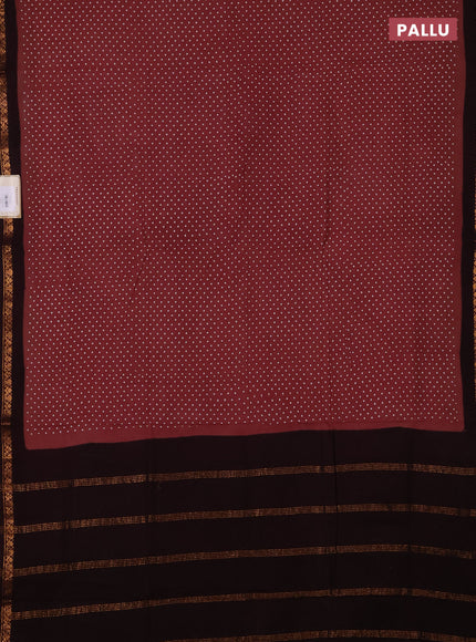 Sungudi cotton saree rosy brown and deep wine with allover batik butta prints and zari woven border