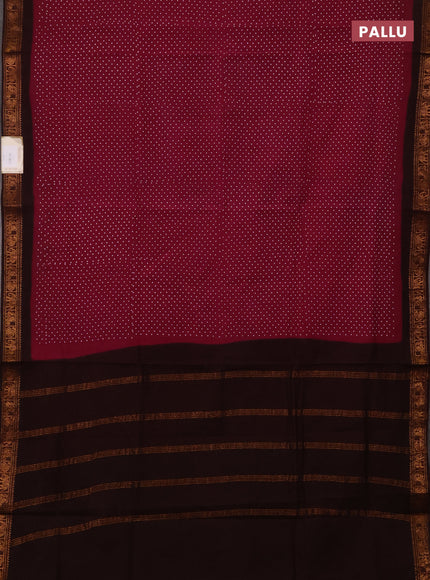 Sungudi cotton saree wine shade and dark coffee brown with allover batik butta prints and zari woven border
