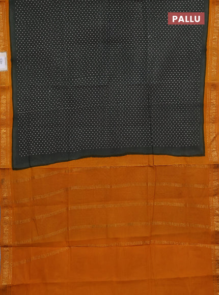 Sungudi cotton saree elephant grey and mustard yellow with allover batik butta prints and zari woven border