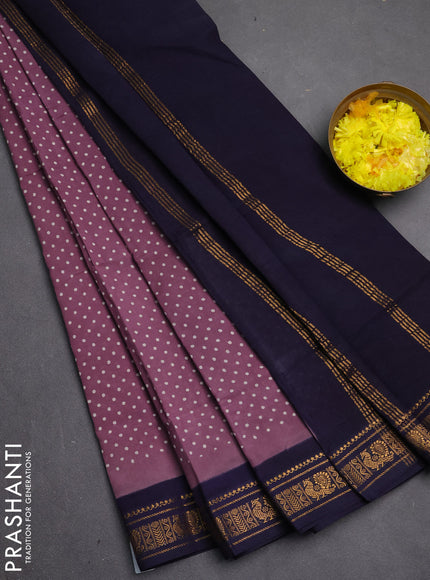 Sungudi cotton saree mauve pink and navy blue with allover batik butta prints and zari woven border