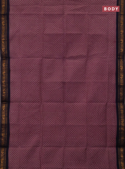Sungudi cotton saree mauve pink and navy blue with allover batik butta prints and zari woven border