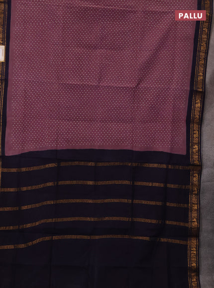 Sungudi cotton saree mauve pink and navy blue with allover batik butta prints and zari woven border