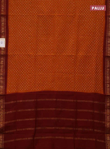 Sungudi cotton saree mustard yellow and maroon with allover batik butta prints and zari woven border