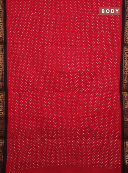 Sungudi cotton saree red and coffee brown with allover batik butta prints and zari woven border